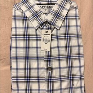 Express Men's White and Blue Checkered Shirt